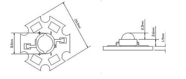 Nagy teljesítményű sík LED dimenziós rajza