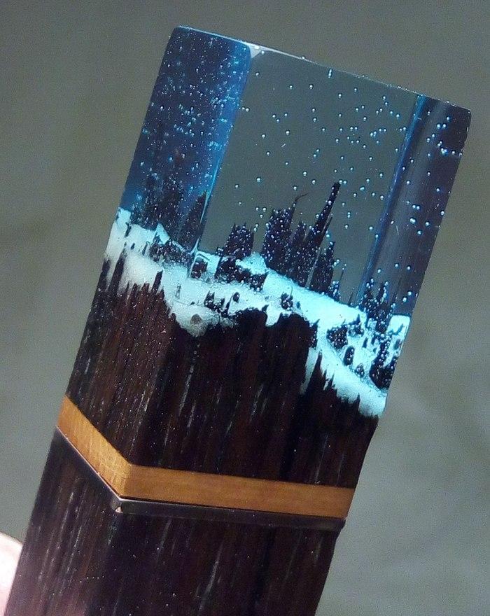 Interesting lamps made of wood and epoxy resin