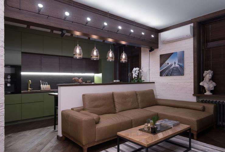 Осветяване на кухня-хол в модерен стил