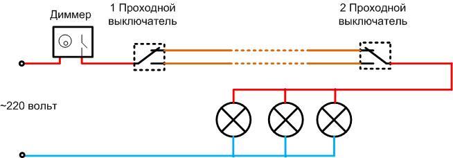 Diagramas de conexão para dimmers com e em vez de um interruptor